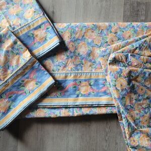 Vintage Croscill Floral Ruffled King Flat Sheet/ Fitted Sheet and 2 Pillow Shams